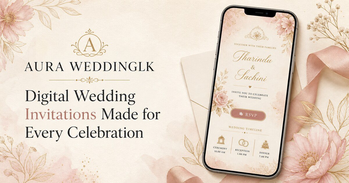 Aura WeddingLK mobile digital wedding invitation with private RSVP and wedding timeline